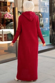 Claret Red Hijab Knitwear Dress 15030BR - Thumbnail