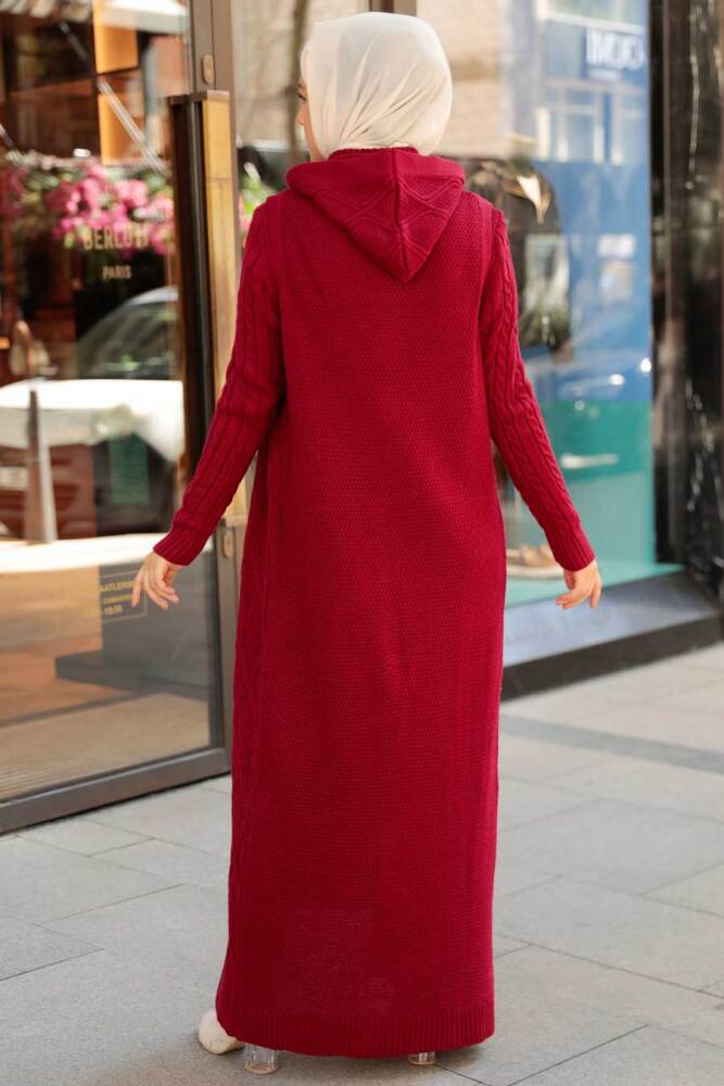 Claret Red Hijab Knitwear Dress 15030BR - 2