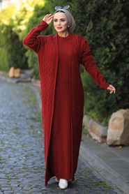 Claret Red Hijab Knitwear Suit 15020BR - Thumbnail