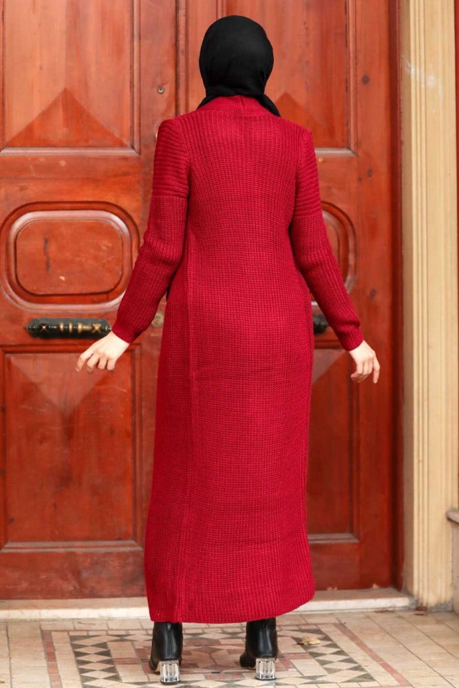 Claret Red Hijab Knitwear Suit Dress 3171BR - 3