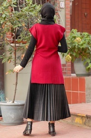 Claret Red Hijab Knitwear Sweater 46500BR - Thumbnail