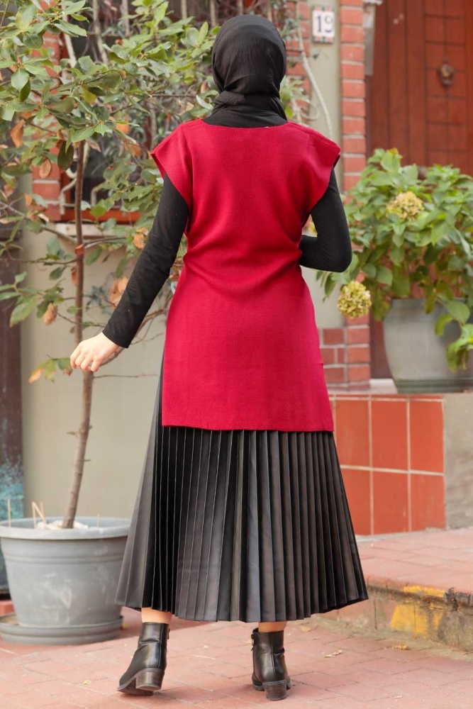 Claret Red Hijab Knitwear Sweater 46500BR - 2