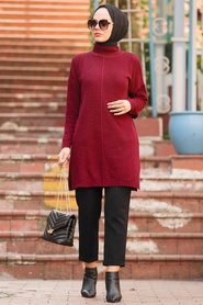 Claret Red Hijab Knitwear Tunic 18441BR - Thumbnail