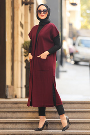 Claret Red Hijab Knitwear Vest 21920BR - Thumbnail