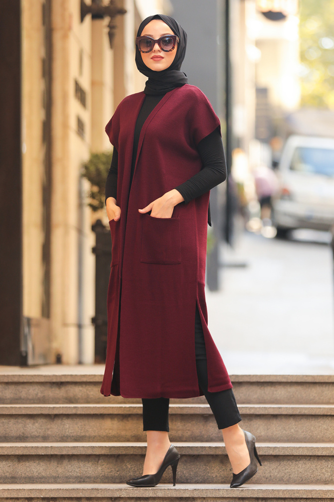Claret Red Hijab Knitwear Vest 21920BR - 1
