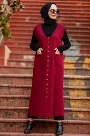 Claret Red Hijab Knitwear Vest 3324BR - Thumbnail