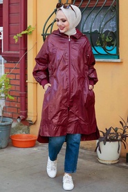 Claret Red Hijab Raincoat 12840BR - Thumbnail