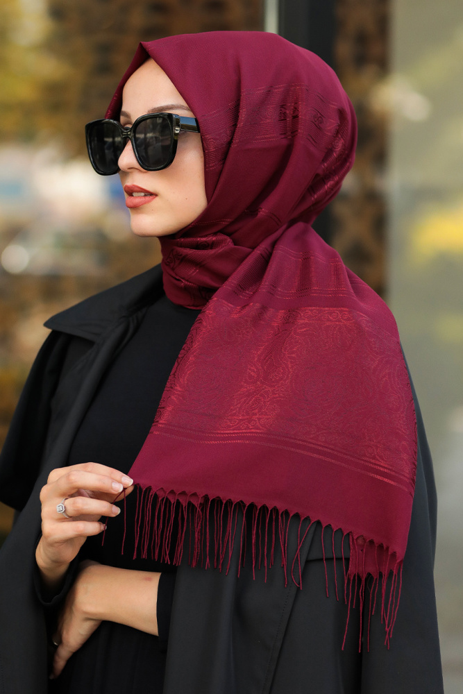 Claret Red Hijab Shawl 7562BR - 1