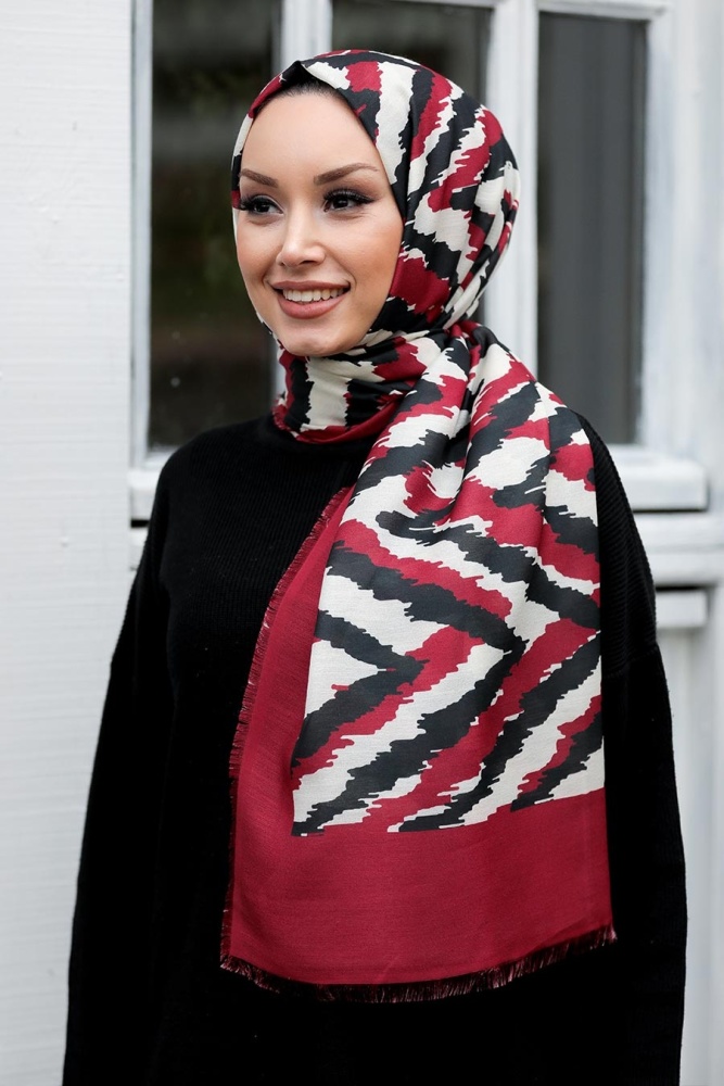 Claret Red Hijab Shawl 7567BR - 1
