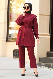Claret Red Hijab Suit 5161BR - Thumbnail