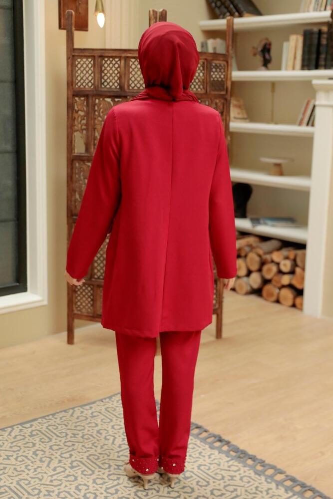 Claret Red Hijab Suit Dress 10123BR - 3