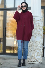 Claret Red Hijab Sweatshirt 3256BR - Thumbnail