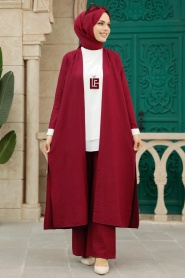Claret Red Hijab Triple Suit 5223BR - Thumbnail
