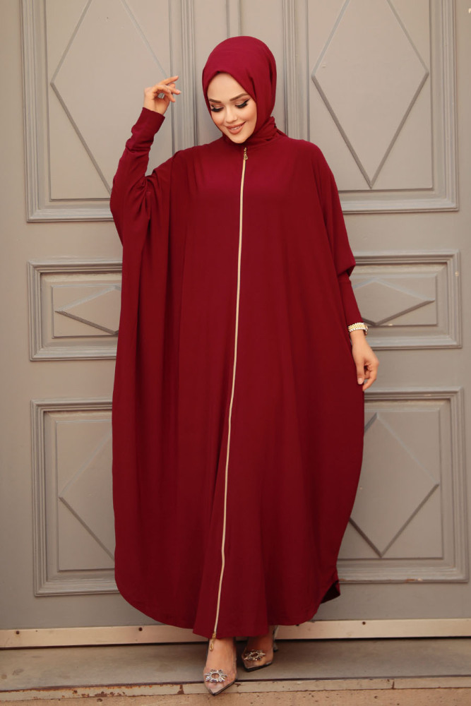 Claret Red Hijab Turkish Abaya 1772BR - 1