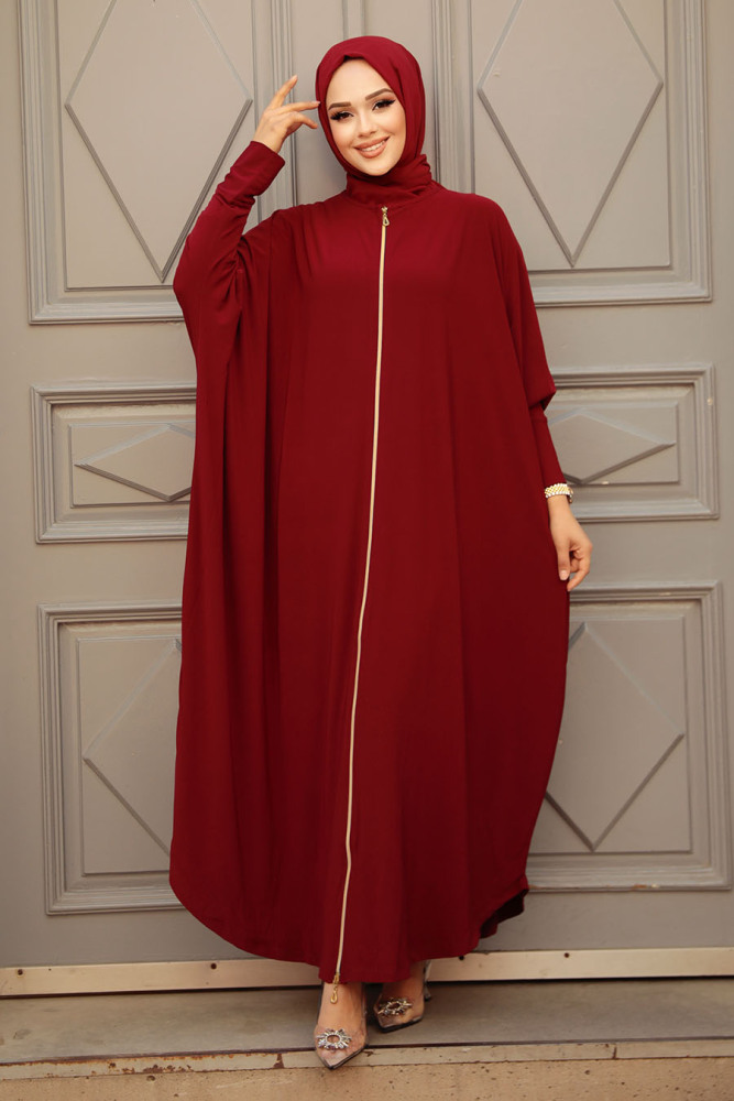 Claret Red Hijab Turkish Abaya 1772BR - 2