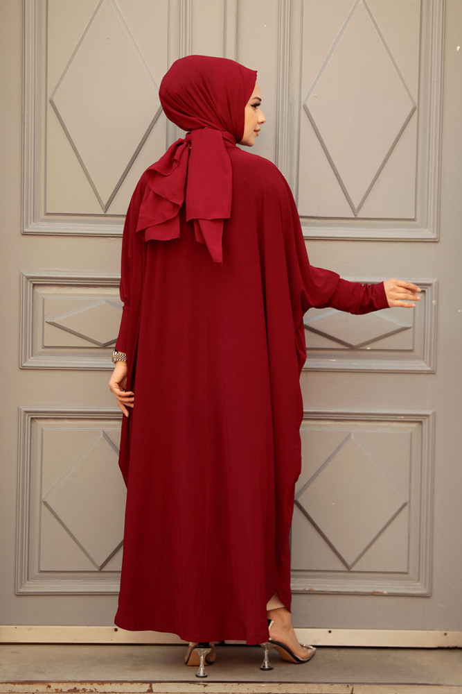 Claret Red Hijab Turkish Abaya 1772BR - 3