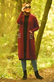 Claret Red Hijab Cardigan 14711BR - Thumbnail