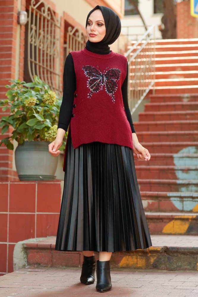 Claret Red Knitwear Hijab Sweater 803BR - 1