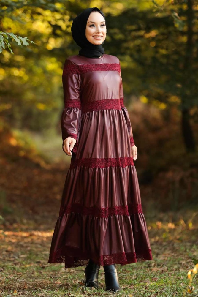 Claret Red Leather Dress 33550BR - 1