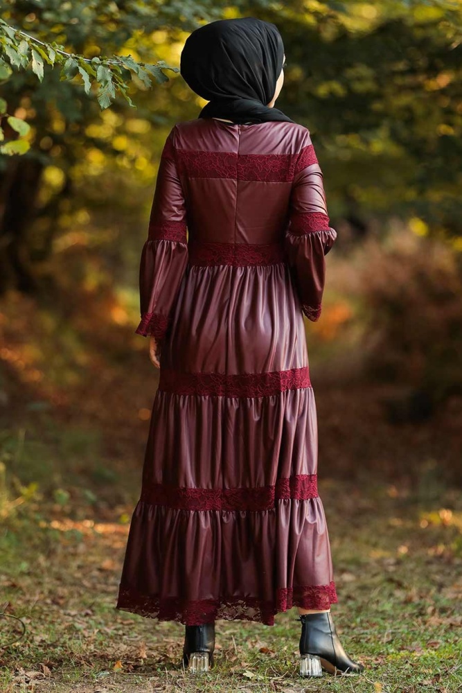 Claret Red Leather Dress 33550BR - 2