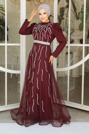 Claret Red Modest Bridesmaid Dress 51912BR - 2