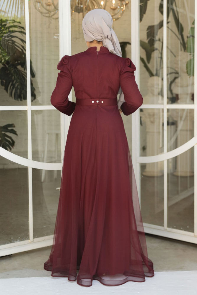 Claret Red Modest Bridesmaid Dress 51912BR - 3