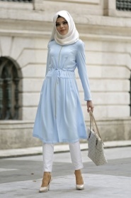 Coat - Baby Blue Hijab Coat 5066BM - Thumbnail