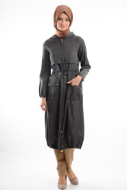 Coat - Black Hijab Coat 6159S - Thumbnail