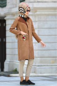 Coat - Brown Hijab Coat 53110KH - Thumbnail