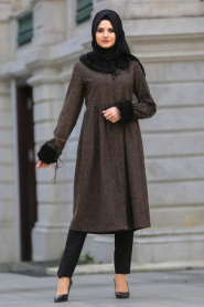 Coat - Brown Hijab Coat 53310KH - Thumbnail