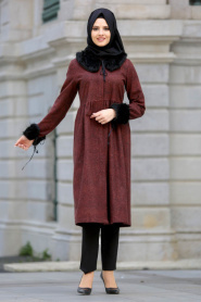 Coat - Claret Red Hijab Coat 53310BR - Thumbnail