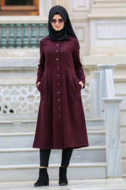 Coat - Claret Red Hijab Coat 53400BR - Thumbnail