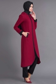 Coat - Claret Red Hijab Coat 6111BR - Thumbnail