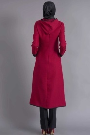 Coat - Claret Red Hijab Coat 6111BR - Thumbnail