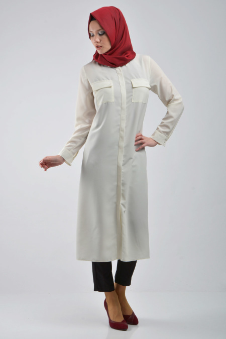 Coat - Ecru Hijab Coat 5034E