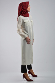 Coat - Ecru Hijab Coat 5034E - Thumbnail