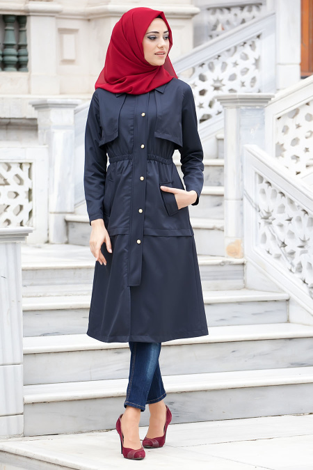Coat - Navy Blue Hijab Coat 51330L