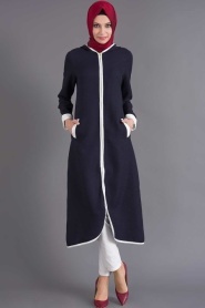 Coat - Navy Blue Hijab Coat 6111L - Thumbnail