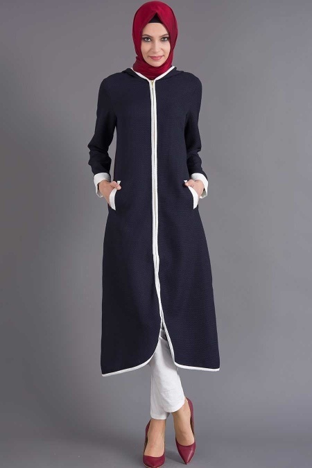 Coat - Navy Blue Hijab Coat 6111L