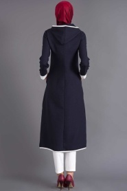 Coat - Navy Blue Hijab Coat 6111L - Thumbnail