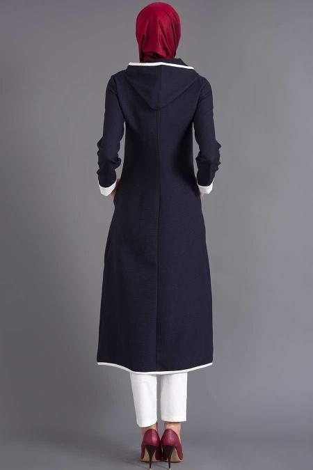 Coat - Navy Blue Hijab Coat 6111L - 3