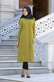 Coat - Oil Green Hijab Coat 5034YY - Thumbnail