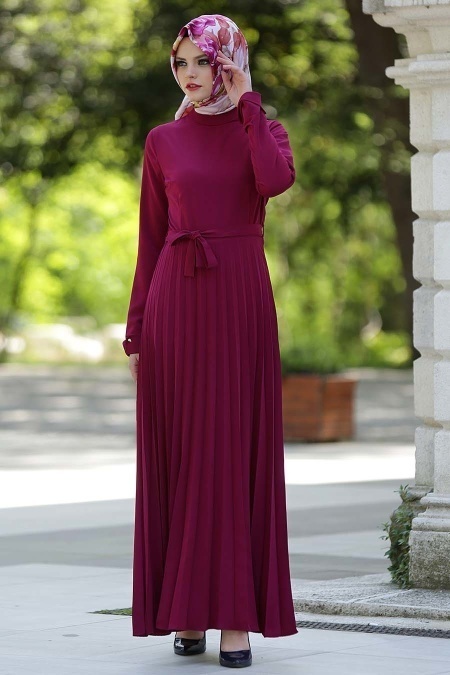 Coat - Plum Color Hijab Coat 4027MU