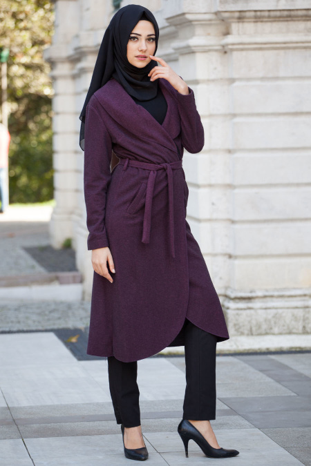 Coat - Plum Color Hijab Coat 51070MU