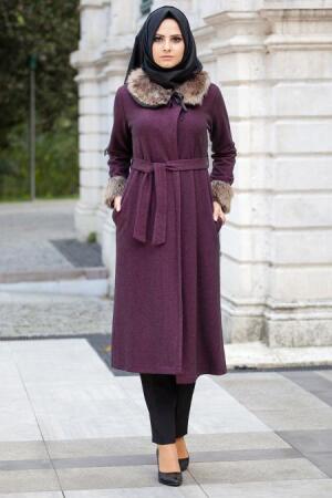 Coat - Plum Color Hijab Coat 51160MU - 1