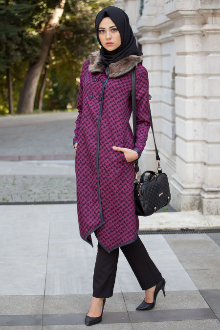 Coat - Plum Color Hijab Coat 51190MU