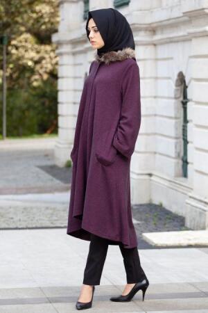 Coat - Plum Color Hijab Coat 51200MU - 1