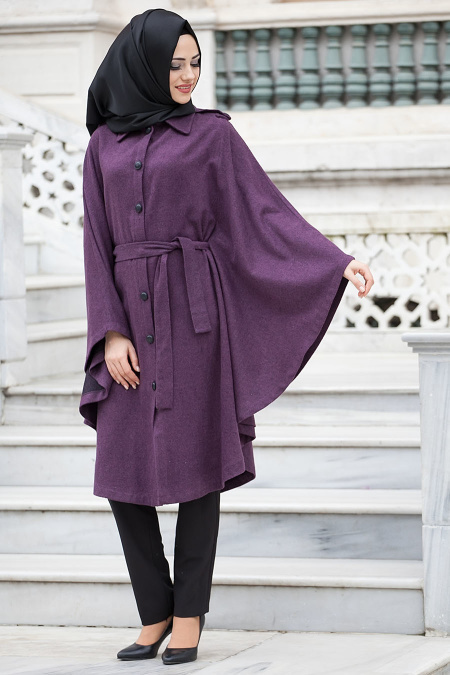 Coat - Plum Color Hijab Coat 51250MU
