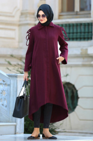 Coat - Plum Color Hijab Coat 51560MU - Thumbnail