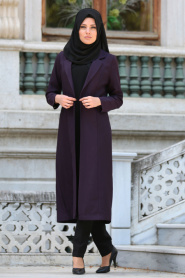 Coat - Plum Color Hijab Coat 52390MU - Thumbnail